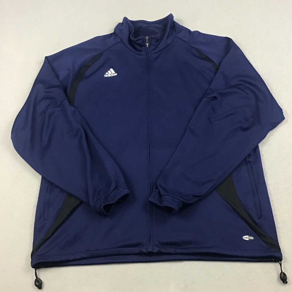 Adidas Jacket Men Large Blue Solid ClimaCool Full Zip Logo Training Gym Pocket L